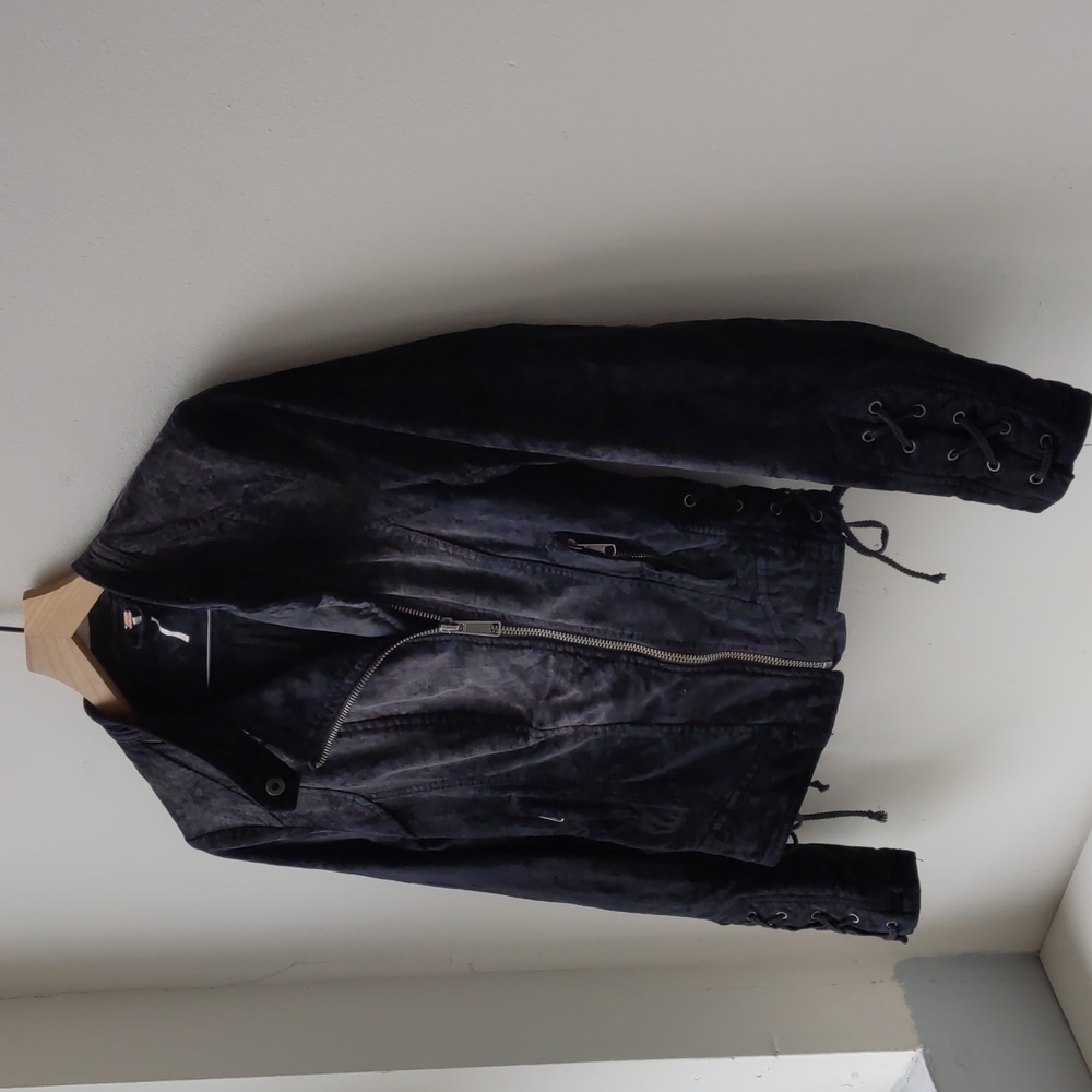 Free People Moto Jacket Black Velvet Women's XS - Picture 2 of 6